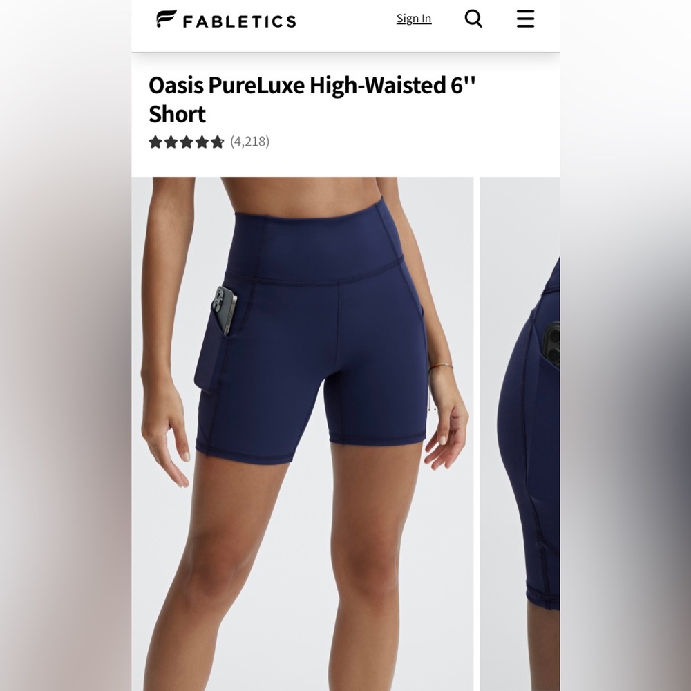Fabletics Oasis PureLuxe High-Waisted 6'' Short, Size XL, Color Navy Blue